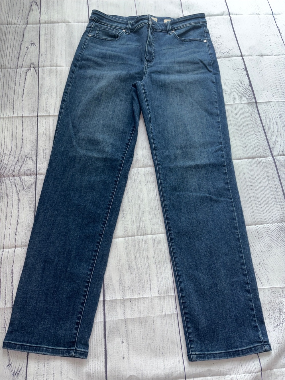 Coldwater Creek High-Rise Straight Leg Jeans Size 12 ShapeMe Deep Ocean Wash